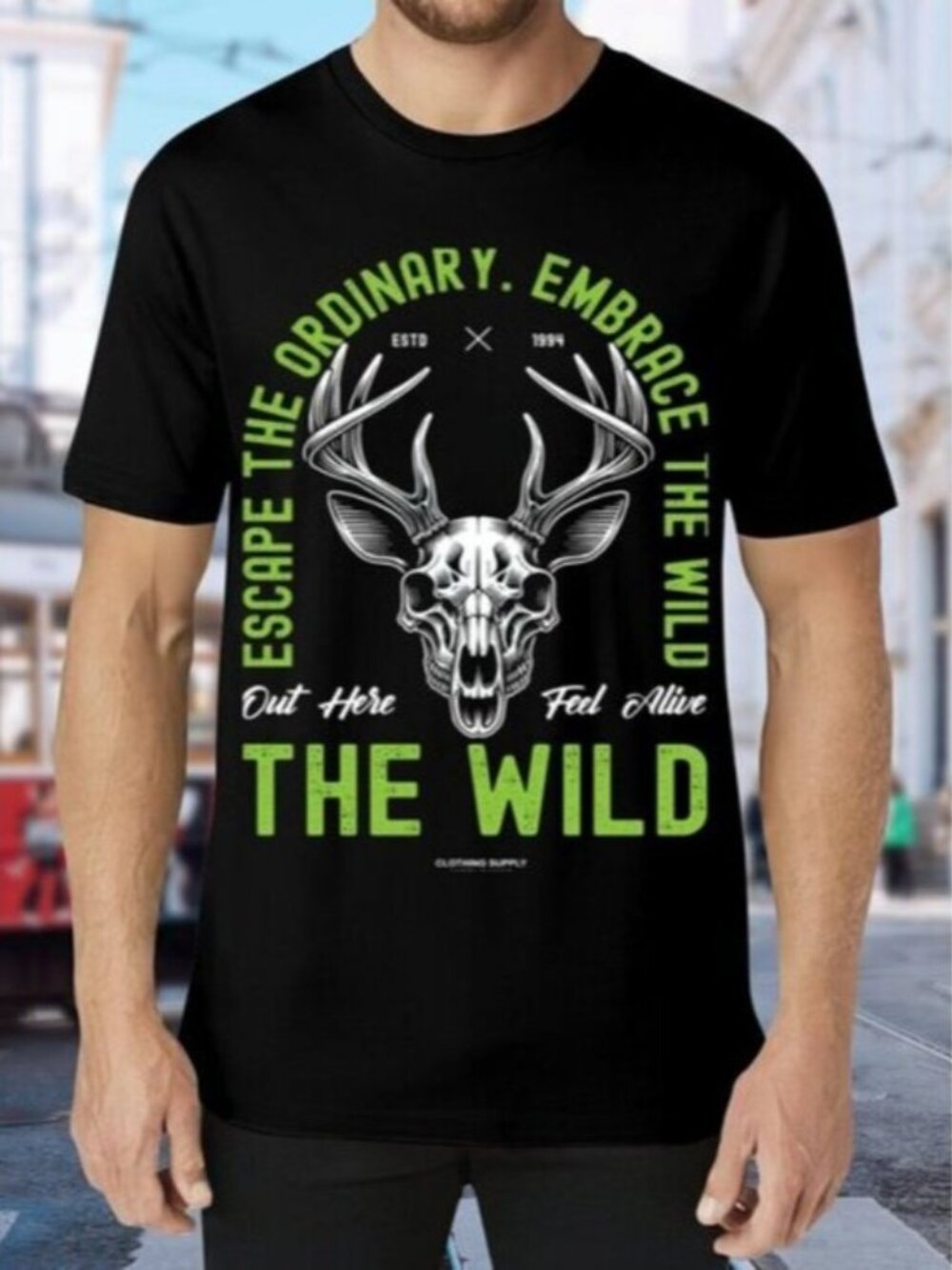 Black Graphic T-Shirt with Green Text